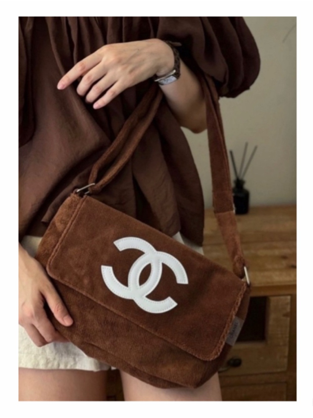 NEW Chanel Precision Velour Brown Crossbody Bag